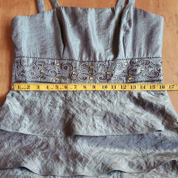 R&M Richards 2-Piece Jacket Dress Sz 12 Tiered Embellished Gray Shimmer - Picture 11 of 16